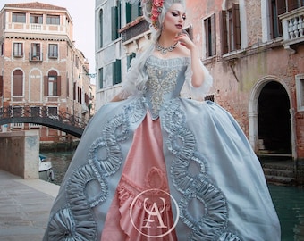 Royal Marie Antoinette Rococo Dress ~ Venice Carnival Historical Costume ~ 18th Century Fêtes Galantes Ball Gown ~ Masquerade Wedding Dress