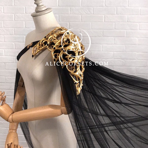 Elvish Inspired Pauldron ~ Royal Gothic Shoulder Armor Cape ~ Baroque High Fashion Elven Spaulder Cloak ~ Fairytale Fantasy Medieval Outfit