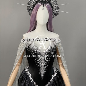 night goddess elven corset dress daizbella | A whisper of midnight velvet.  The Asteria Moonlit Elf Dress  is here  front-lace corset, billowy chiffon sleeves, deep-blue velvet  with