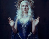 Night Goddess Elven Corset Dress ~ Gothic Witch Wedding Gown Fairy Fantasy Bridal Dress Wicca Pagan Couture ~ Ball Masquerade Celestial Cape