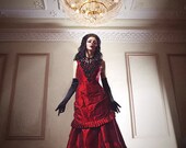 Silk Taffeta Gothic Victorian Bustle Gown ~ Vampire Ball Masquerade Halloween Black Wedding Dress ~ Steampunk 19th century Period Costume