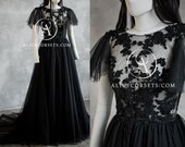 Bohemian Style Black Wedding Dress ~ Modern Witch Backless Dress ~ Wings Sleeves Gothic Bridal Gown ~ Alternative Halloween Wedding Gown