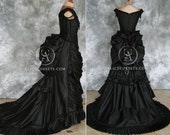 Taffeta Beaded Gothic Victorian Bustle Gown with Train ~ Vampire Ball Masquerade Halloween Black Wedding Dress ~ Steampunk Goth 19th century