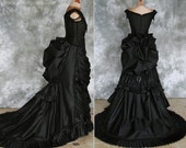Taffeta Beaded Gothic Victorian Bustle Gown with Train ~ Vampire Ball Masquerade Halloween Black Wedding Dress ~ Steampunk Goth 19th century