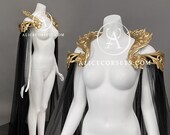 Dark Fantasy Cloak ~ Fairytale Cape Haute Gothic Baroque Style Collar ~ Elven Venice Carnival Ball ~ Gold Halloween Goth Wedding Dress Cape