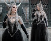 Fantasy Wedding Dress Celestial Bridal Cape Night Goddess Witchy Pagan Wedding Dress Fairytale Starry Elven Cloak Wiccan Triple Moon Gown
