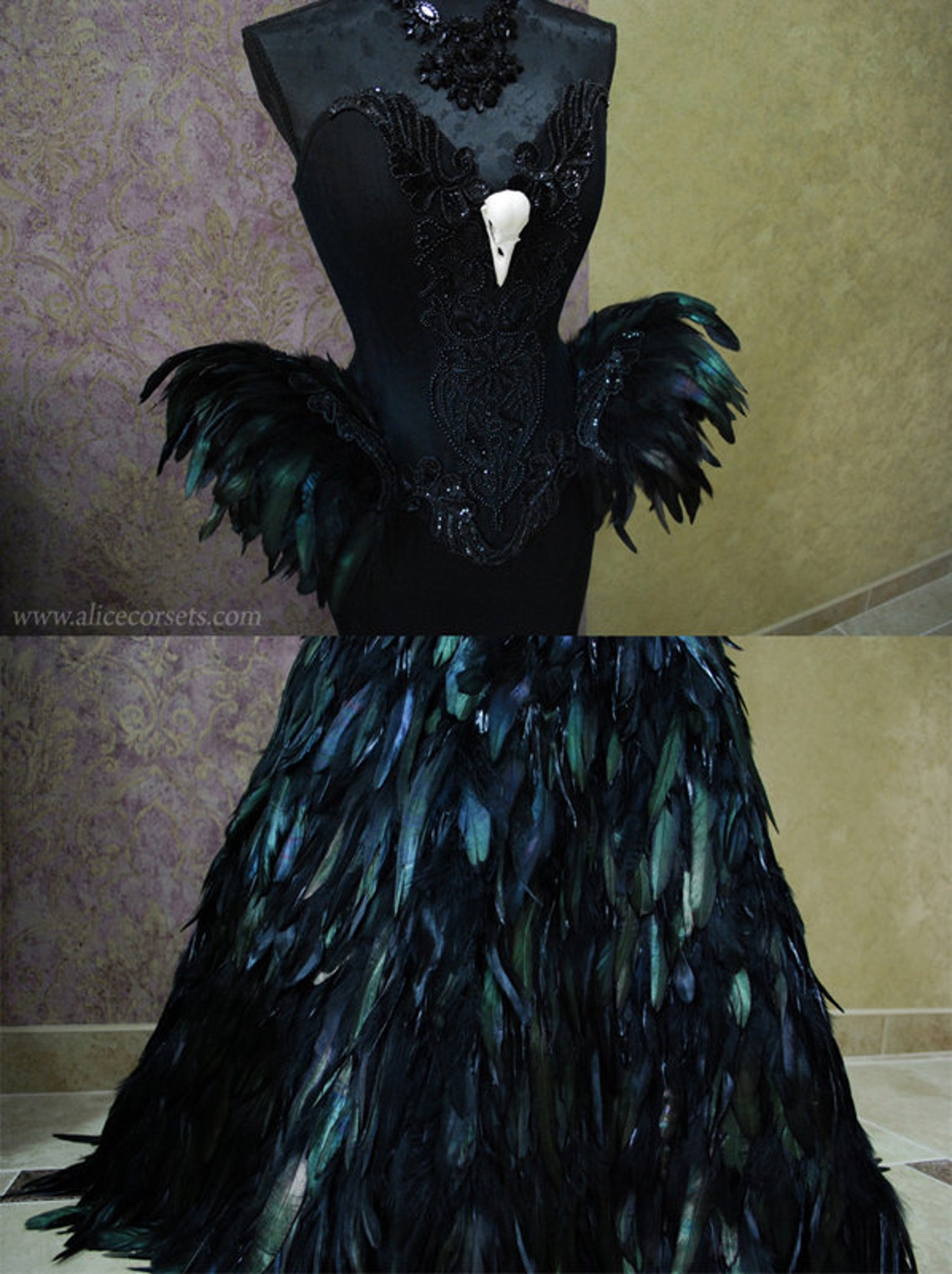 Black Swan Haute Goth Corset Dress Gothic Feathers Raven | Etsy