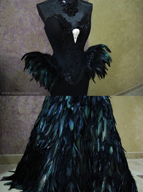 Black Swan Haute Goth Corset Dress Gothic Feathers Raven