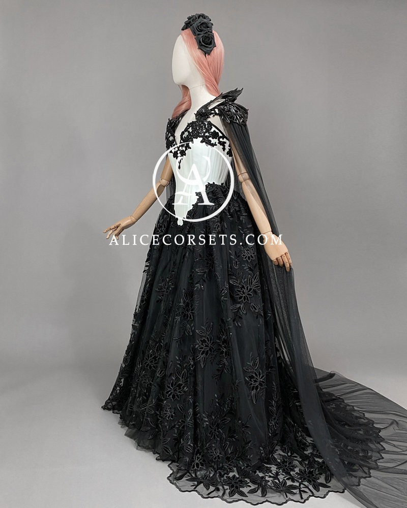 Romantic Gothic Wedding Dress With Cape Alternative Black Etsy