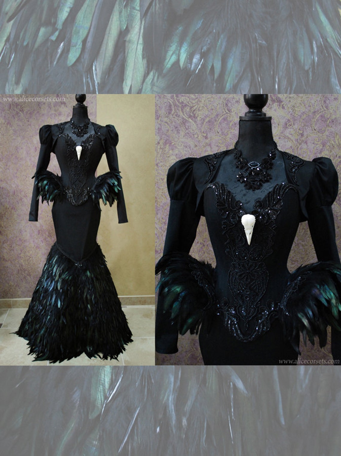 Black Swan Haute Goth Corset Dress Gothic Feathers Raven Etsy