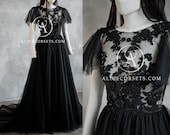 Bohemian Style Black Wedding Dress ~ Modern Witch Backless Dress ~ Wings Sleeves Gothic Bridal Gown ~ Alternative Halloween Wedding Gown