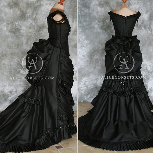 Taffeta Beaded Gothic Victorian Bustle Gown With Train - Etsy
