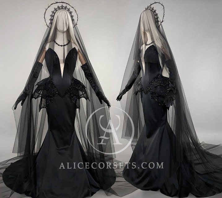 Vamp Black Wedding Corset Dress Crinoline Cage Vampire Style Gothic Outfit  Goth Black Bridal Dress Halloween Witchy Ball Costume Prom Gown - Etsy