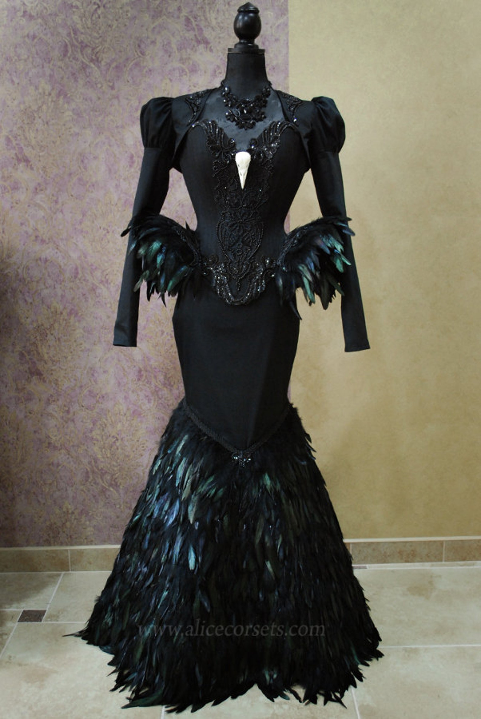 Black Swan Haute Goth Corset Dress Gothic Feathers Raven Etsy