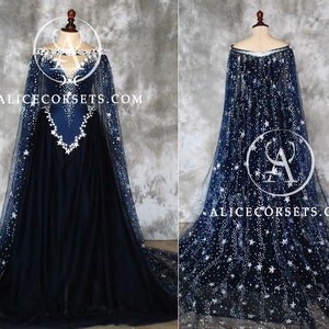 Night Goddess Elven Corset Dress Gothic Witch Wedding Gown Fairy Fantasy Bridal Dress Wicca Pagan Couture Ball Masquerade Celestial Cape image 2