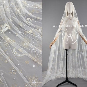 Pegasus Celestial Wedding Cape Veil Alternative Wedding Fantasy Wrap Fairytale Cloak Mesh Cover-up for Bridal dress Starry Pagan Wiccan Cape
