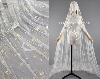 Pegasus Celestial Wedding Cape Veil Alternative Wedding Fantasy Wrap Fairytale Cloak Mesh Cover-up for Bridal dress Starry Pagan Wiccan Cape