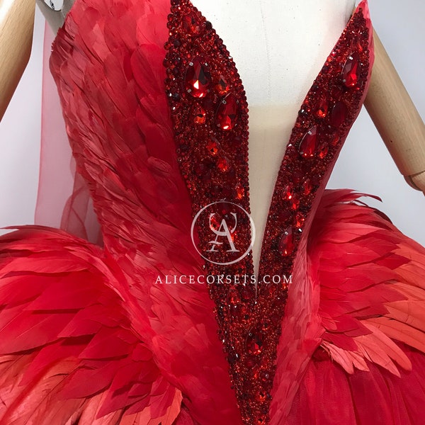 BLACK version OFFER Phoenix Feathered Haute Gothic Couture Gown Fantasy Corset Swan Dress Vampire Wedding Ball Masquerade Costume Halloween