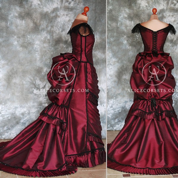 Victorian Steampunk Gothic Bustle Dress with Train ~ Vampire Ball Masquerade Alternative Halloween Wedding Gown ~ 19 century Period Costume