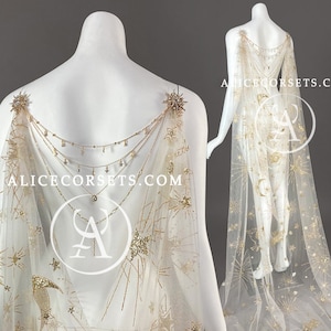 Celestial Draped Wedding Cape Veil Starry Bridal Cape Pegasus Moon Fairytale Cloak Fantasy Veil Cover-up for dress Alternative Wedding Wrap