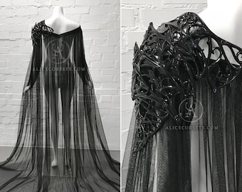 Dark Fairytale Shoulder Armor Cape ~ Gothic Baroque Elven Pauldron with Cloak ~ Fairy Fantasy Pagan Medieval Outfit Elvish Unisex Spaulder