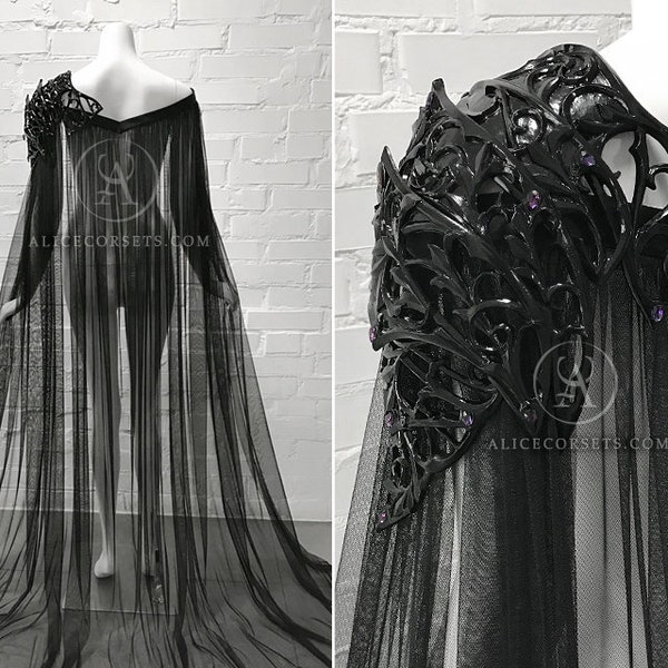 Dark Fairytale Shoulder Armor Cape ~ Gothic Baroque Elven Pauldron with Cloak ~ Fairy Fantasy Pagan Medieval Outfit Elvish Unisex Spaulder