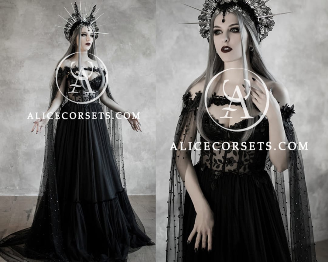 Dark Fairytale Wedding Dress With Cupped Corset Bodice Gothic Black ...