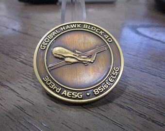 303.º Grupo de Sistemas Aeronáuticos 851.º ELSG Global Hawk Block 40 MP-RTIP Global Hawk Radar Raytheon Challenge Coin #551H
