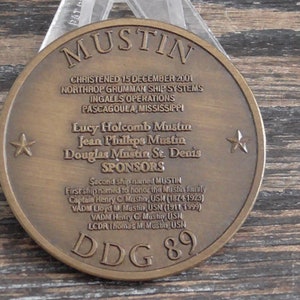 USN USS Mustin DDG 89 Getaufte 2001 Taufe Challenge Münze #111X