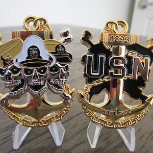 USN Navy Chief Petty Officer Three Skull Ask The Chief CPO Challenge Coin