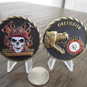 First Responder First In Last Out Brandweerman 911 Skull Firefighter Challenge Coin