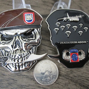 United States Army 82nd Airborne Division Beret Skull &quot; Death From Above &quot; Challenge Coin