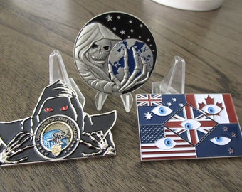 Lot of 3 Intelligence Challenge Coins NSA Five Eyes Intelligence Community Reaper Cyber Command