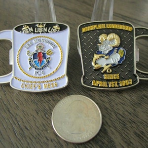 United States Navy USS Monsoon PC 4 CPO Chiefs Mess Coffee Mug Bottle Opener Challenge Coin