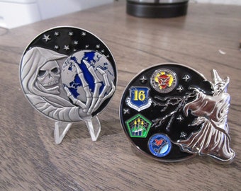 Lot of 2 Challenge Coins Cyber Command CYBERCOM Wizard & CIA SAD Central Intelligence Agency Grim Reaper