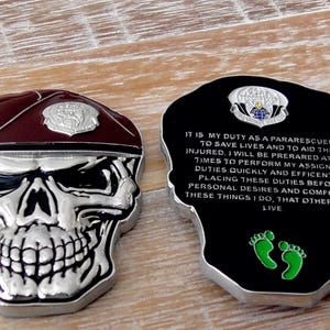 Sondereinsatzkräfte der US-Luftwaffe Pararescueman Creed Pararescue* PJ's Beret Skull Challenge Coin