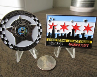 Set Of 2 Chicago Police Department Challenge Coins CPD Grim Reaper Help Wanted Murder City & Chicago Police Detective