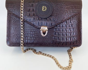 Handmade Leather Clutch Bag | Genuine Crocodile Embossed Evening Purse