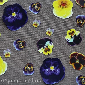 Stickers Altviooltjes (20 stuks). Stickers viooltjes, vinylstickers, Purple.Yellow. Herbarium, Flowers wall, Gift, Botanical, Wall Decor, Cute stickers