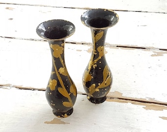 Pair haidpainted vases flowerpots hand painted vases flower pot  painted brass black vase flower black jug vase flowerpot  P12/812