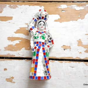 Glass mosaic India Lady Figurine woman with basket figure India woman glass mosaic figure collectible  India figurine hindu  C01/1281
