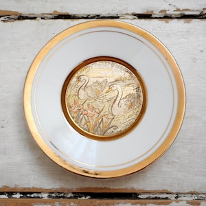 PAIR of SWANS Chokin Plate Japan Plate 24k gold edged plate the art of chokin golden plate made in Japan plate swans theme H05/1357