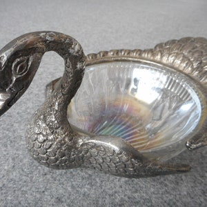 Decorative Swan Figurine Bowl - Vintage Metal Glass Sugar Salt Bowl F03/2065