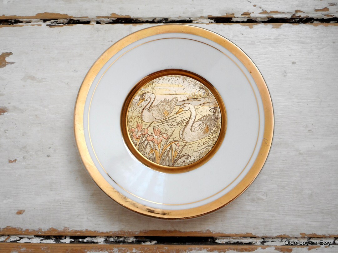 Vintage Chokin Plate Pair: 24k Gold Swans, Made in Japan - Etsy