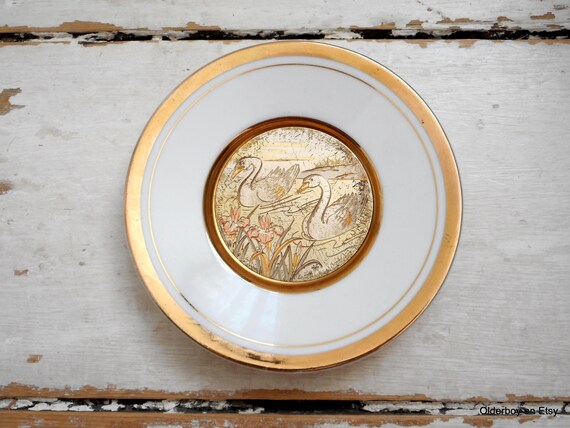 Vintage Chokin Plate Pair: 24k Gold Swans, Made in Japan - Etsy