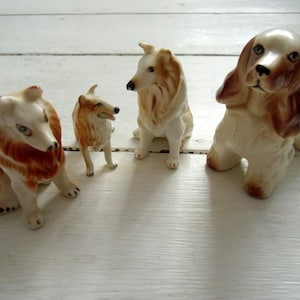 ヴィンテージ磁器製犬の置物：彩色済み陶器のコレクターズアイテム