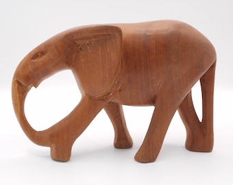 Handcrafted Wooden Elephant Figurine - Vintage Collectible Sculpture