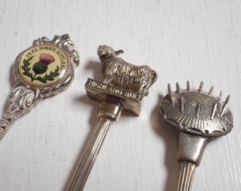 Vintage Scotch Spoon Set: Highland Bull & Thistle, Souvenir Collector Sugar Spoons D10/2330