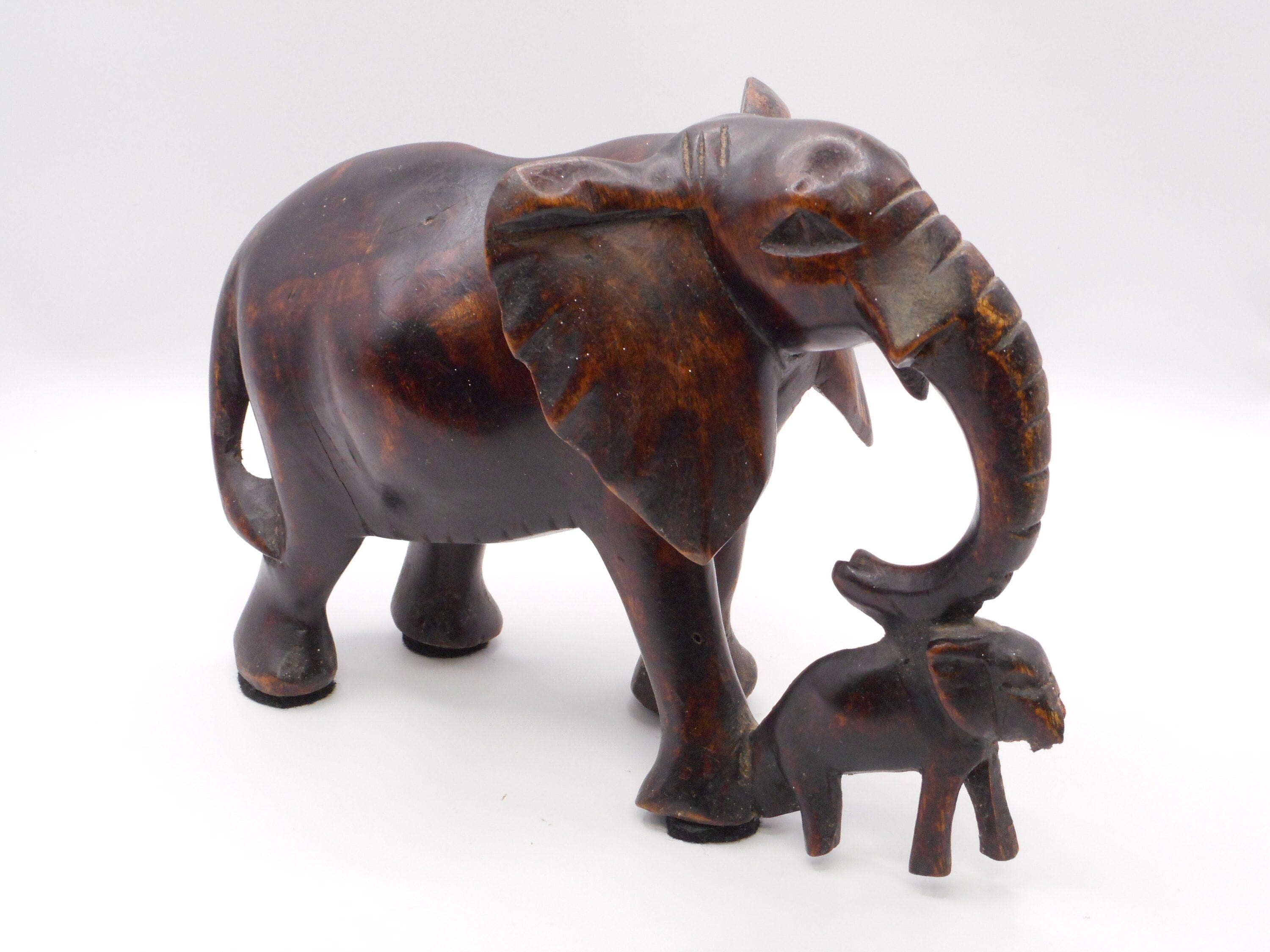 木製象と子象の置物 木製の象の置物 母と子の象 茶色の彫刻 L08/2344 - Etsy 日本