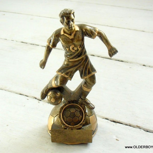 Vtg footballer Award collectible figurine with place to engrave paperweight football soccer figurine present for husband gift F03/389